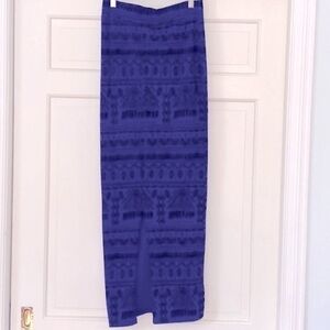Vintage Aztec 40 Inch Long Maxi Skirt Size Small Royal Blue & Black Cotton